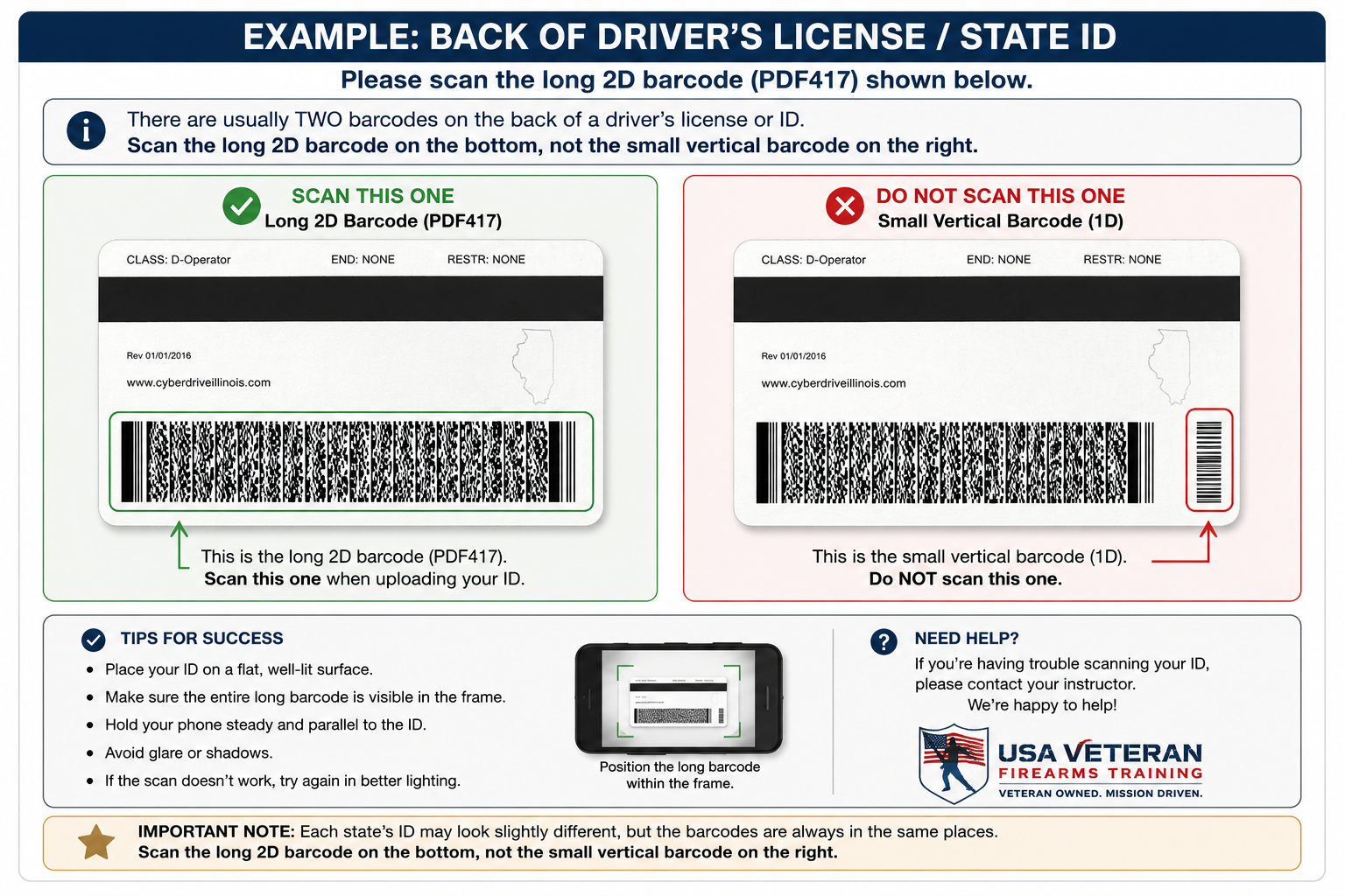 Example showing the long PDF417 barcode to scan